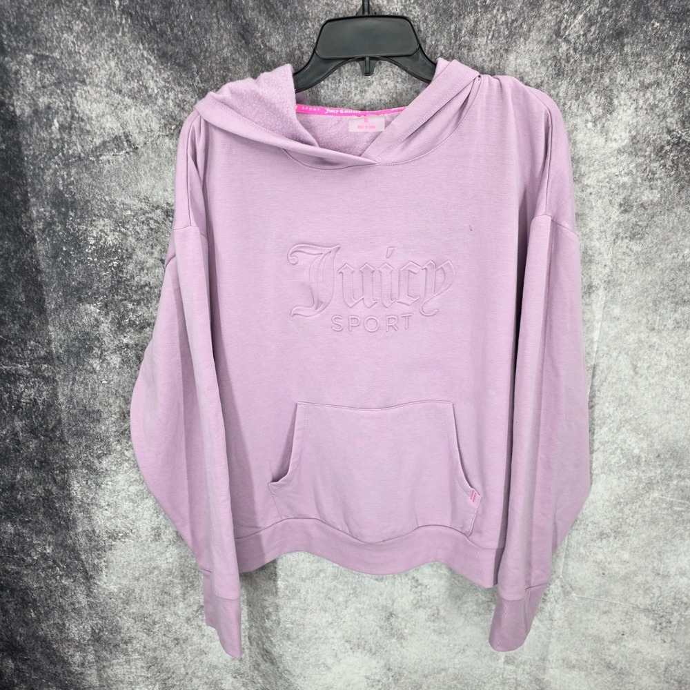 Juicy Couture Hoodie Womens XL Purple Y2K Fleece Cropped Hooded Sweatshirt